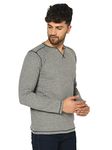 Grabin Men's New Unique Style Attractive Full Sleeves Cross V-Neck Grey Mélange Cotton T-Shirt