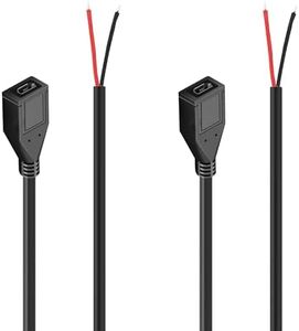 tunghey 2Pack Short Micro USB Female 2 Pin Bare Wire,30cm Micro USB to Open End Pigtail Power Cable Easy Soldering, Micro USB 22AWG 3A for Micro USB Equipment Installed or Replace Repair DIY Cable