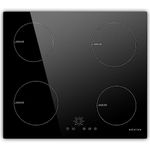 Noxton Induction Hob 4 Zone, 60cm Electric Cooker Hob 9 Power Level Fast Heating Timer Safe Lock Touch Control Glass Panel Built-in Cooktop Easy-to-Clean, 6400W