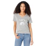 Life is Good. Womens Crusher Vee Towering Daisies BIK, Heather Gray, Heather Gray, Medium