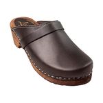 Lotta From Stockholm Swedish Classic Clog Mule for Women | Low Heel Slip-on Wooden Clogs Handmade in Sweden from Brown Alder Wood Base and Genuine Leather I Black Size UK 6 EUR 39