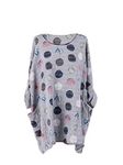 LushStyleUK New Ladies Italian Multicolor Polka Dot Cotton Top Women Lagenlook Top Plus Size (Grey)