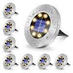 SCNNC Solar Lights Outdoor Garden, 8 LEDs Solar Ground Lights Warm White IP65 Waterproof Decking Light, Solar Powered Pathway Lights Garden Solar Disk Lights for Lawn Yard Patio Landscape, 8 Pack