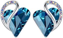 Leafael Infinity Love Heart Stud Earrings for Women, Silver Tone Fashion Statement Jewelry, Birthday Gifts for Mom Wife Girlfriend Her, December Birthstone Crystal, Indicolite Zircon Blue