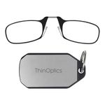 ThinOptics Reading Glasses Black Frames With Keychain Case - Ultra-light Foldable Rectangular Readers - Clip-on Nose - 1.50 Strength With Flex-Fit Technology