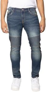 RAW X Mens Skinny Jeans, Washed Ripped Distressed Moto Stretch Denim Biker Pants for Men, Medium Blue Tint, 38W X 32L