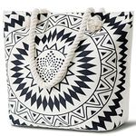 Mikytoper Tote Bags for Women Canvas Tote Bag with Zip Beach Bag Tote Bag for School Large Tote Bag for Beach Travel School Shopping Pool (black and white circles)