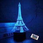 Eiffel Tower Decor Night Light, FULLOSUN 3D Illusion Bedroom LED Lamp 16 Colors Changing with Remote Control Paris Fashion Gifts for Birthday Halloween Xmas Girls