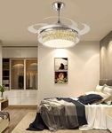 CITRA Ceiling Fan Chandelier with 2 Layer Crystal Silver and Remote Control 4 Retractable ABS Blades - Warm White