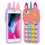 Asgens Pop Fidget It Case for iPhone 6/6S/7/8/SE 2020, Cute Lovely Cartoon Unicorn Rainbow Stress Relieve Push Bubbles Protective Silicone Soft Phone Case for Apple iPhone 6/6S/7/8/SE 2020 4.7 inch