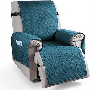 HOKIPO Quilted 1 Seater Recliner Sofa Slipcovers with Side Pockets, Teal Blue (AR-4758-BL)