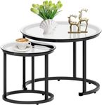 Huhote Round Coffee Tables, Set of 2 End Table, Nesting Tables, Side Table with Metal Frame for Living Room/Bedroom/Balcony/Office/Apartment, Diameter 23.6/15.7 IN (Black Frame, Glass Top)