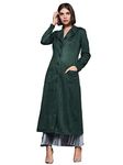 Miss Chase Women's Dark Green Solid V-Neck Full Sleeves Polyester Winter Wear Jacket (MCAW22JKT03-47-42-04, Dark Green, M)