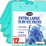 Kona (12 Pack) 13" x 10" XL Slim Ice Packs - Blue, Extra Large Freezer Packs - Refreezable & Reusable for Coolers - Freezes in 25 Minutes - Perfect for The Beach, Camping Trips, and Sports Events