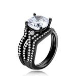 Uloveido Black Plated Big Cubic Zirconia White CZ Infinity Bridal Rings Set 3pcs Stack Wedding Rings for Women Y1130 (size 6)
