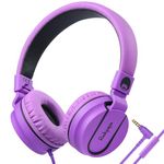 Rockpapa 952 Stereo On Ear Foldable Headphones, Adjustable Headband with Microphone 3.5mm for Adults Childrens Kids, Smartphone Computer Tablet MP3/4 CD/DVD Black Purple