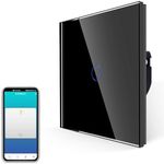 JIMEIDA Smart Touch Light Switch, No Neutral Required, Alexa Switch Work with Google Home, Timer, Multi-Way Control by Smart Life APP, Black Screwless Glass Plate and LED Backlight, 1 Gang