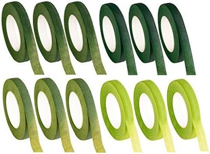 Juvale Floral Tape - 12-Pack Florist Tape, Green Floral Adhesives, Perfect for Bouquet Stem Wrapping, Floral Arrangement and Crafts, 0.47 Inches x 30 Yards, 4 Green Shades