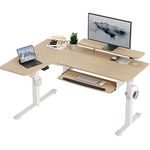 EUREKA ERGONOMIC L Shaped Standing Desk with Keyboard Tray, 155×110cm Electric Height Adjustable Computer Desk with Monitor Stand & LED Strips, Dual Motor Sit Stand Up Corner Gaming Desk (left)