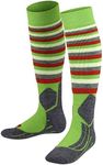 FALKE Unisex Kids SK2 Intermediate Stripes Ski Socks, Medium Cushion, Patterned, Breathable Quick Dry, Merino Wool, Green (Vivid Green 7231), 3-6, 1 Pair