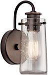 Kichler Braelyn 9.5" Wall Sconce in Olde Bronze®, 1-Light Industrial Wall Mount with Clear Seeded Glass, (9.5" H x 5" W), 45457OZ