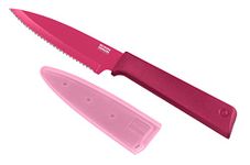 Kuhn Rikon Colori+ Non-Stick Serrated Paring Knife with Safety Sheath, 19 cm, Fuchsia 24222