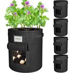 Plant Grow Bags,5 Pack 10 Gallon Plant Grow Bags for Vegetables, Breathable Potatoes Growing Bags with Handle, Thickened Large Non-woven Fabric Plant Growing Bags for Vegetables/Fruits/Flowers (Black)