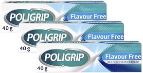 Poligrip Denture Adhesive, Fixative Cream to Secure Dentures, False Teeth & Partials, Flavour Free, 40 g, (Pack of 3)