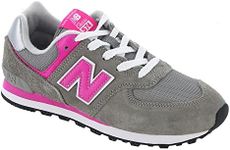 New Balance Girls Kids 574 V1 70s Racing Lace-up Sneaker, Grey/Pink, 1 Wide Little