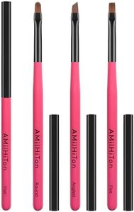 3PCS Nail Art Clean Up Brushes, Round/Angled/flat Acetone Resistant Gel Nail Polish Remover Brush, Nail Brushes for Tidying Up Polish Mishaps on Cuticles, and Nail Art Designs（Rose Red）