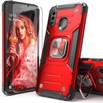 IDYStar Compatible with Galaxy A20 Case with Tempered Glass Screen Protector,Hybrid Drop Test Cover with Car Mount Kickstand Slim Fit Protective Phone Cover for Galaxy A20/A30,Red