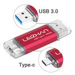 LEIZHAN 256GB 3.0 OTG USB Flash Drive 3.1 Type-C Dual Plug Memory Stick Pen Drive For Type-C Smart Android Phone U Disk (256GB, Red)