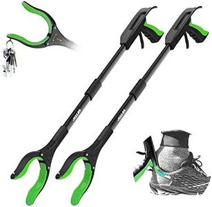 2 Pack Grabber Reacher Tool with Shoehorn, Jellas 32 Inch Grabber Tool for Elderly, 360° Rotating Head Outdoor and Indoor Trash Picker Grabber, Reacher Grabber Pick-up Tool (Green)