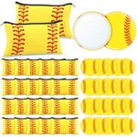 40 Pcs Softball Party Favors Softball Gifts for Team Girls Bulk Include 20 Softball Cosmetic Bag 20 Softball Compact Mirror Softball Sport Round Pocket Portable Mirror for Women Girls, Yellow
