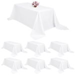 6 Packs White Rectangle Polyester Tablecloth 90 x 132 Inch Polyester Fabric Table Clothes Cover,for Indoor and Outdoor 8 Ft Rectangle Tables,Wedding,Birthday,Party,Table Decoration(229X335cm)