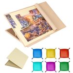 Tektalk Foldable Jigsaw Puzzle Board with 4 Angle Adjustable Bracket/Stand, Lightweight Portable Puzzle Mat Plateau with Wooden Easel, Foldaway Felt Puzzle Table, for Up to 1500 Pieces (Beige)