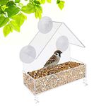 FIGFYOU Window Bird Feeder,Clear Window Bird Feeder Acrylic Hanging Window Bird Feeder House Shape Design Windowsill Bird Feeder with 3 Suction Cups Seed Tray and Drainage Holes for Small Birds