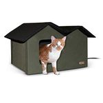 K&H PET PRODUCTS Outdoor Heated Kitty House Extra-Wide Olive/Black 26.5" x 15.5" x 21.5" 20W