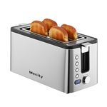 Mecity 4 Slice Toaster, Long Slot Toaster With Countdown Timer, Bagel/Defrost/Reheat/Cancel Functions,Warming Rack, Removable Tray, 6 Browning Settings, Extra Wide Slots, Stainless Steel, 1300W
