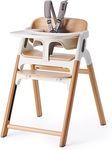 Momcozy DinerPal Wooden High Chair for Babies, Toddlers & Adults Up to 308 Lbs, Convertible Baby Highchair with Food-Grade Tray, Dishwasher-Safe, Adjustable & Ergonomic, Natural Wood