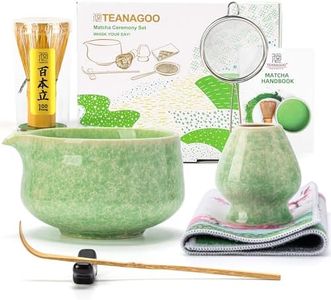 TEANAGOO Matcha Whisk Set,7 Pcs Matcha Set Green,Ceremony Matcha Kit,Matcha Tea Set for Making Latte,Ceramic Bowl(chawan) whith Spout and Whisk,Gift for Matcha Lovers
