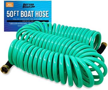 50FT Coiled Boat Hose, Expandable Coil Water Hose, Marine Grade 3/4 Inch Connectors, Perfect for RV Wash, Garden, and Marine Washdown, Self-Recoil Design, 50 Foot Length