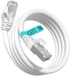 Ethernet Cable 3m, White Cat 7 Internet Cable High Speed Network Cable 600MHz 10Gbps Shielded Wifi Cable 24AWG Patch Cable RJ45 LAN Cable Outdoor Wlan Cable for PS5/4 Router Modem