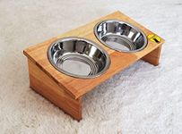 ClowderX - by MILESTONE ENDEAVOUR Premium Pet Feeding Bowls For Cats | 2 Steel Bowls With Rubber Wood Stand | 300 ML, Medium