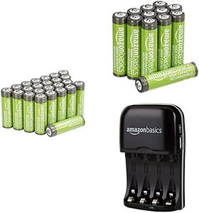 Amazon Basics 24 AA + 12 AAA High-Capacity Rechargeable Battery Combo Pack with 4-Hour Rapid Battery Charger (Items May Ship Separately)