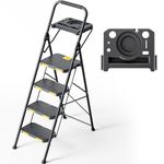 KINGRACK 4 Step Ladder with Tool Platform, Folding Step Stool with Wide Pedal, Safety Locking, Sturdy Steel Ladder Portable Safety Ladder for Adults Painting Home Outdoor Garage