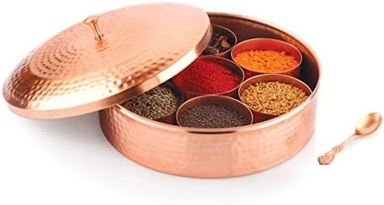Attro Designer Hammered Finish Spice Box/Masala Dabba for Kitchen with Lid, 7 Spice Containers and 1 Designer Spoon, Masala Canister, Spice Box Organizer 8 inch - Copper