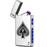 Ace Lighter USB C Electric Lighters Rechargeable USB Lighter with Poker Design Dual Arc Plasma Lighters Flameless Windproof Lighters for Candles, Camping(High Polish Chrome)