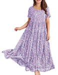 YESNO Women Dresses Casual Plus Size Bohemian Short Sleeve Floral Long Maxi Summer Beach Swing Dress/Pockets XL EJFUK CR345