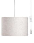 DEWENWILS Plug in Pendant Light, Hanging Light with 15ft Clear Cord, On/Off Switch, Beige Linen Shade,Hanging Light Fixture for Bedroom, Kitchen, Living Room, Dining Table